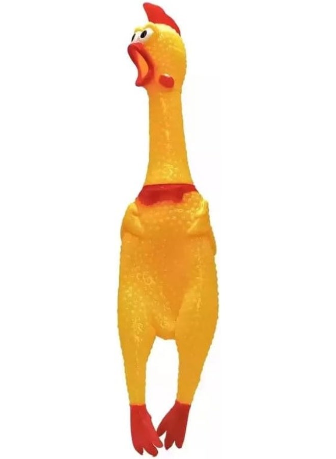 Rubber Screaming Chicken Squeeze Me Toy For Pets And Kids- Yellow - Image 2