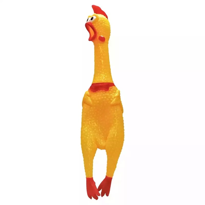 Rubber Screaming Chicken Squeeze Me Toy For Pets And Kids- Yellow - Image 1