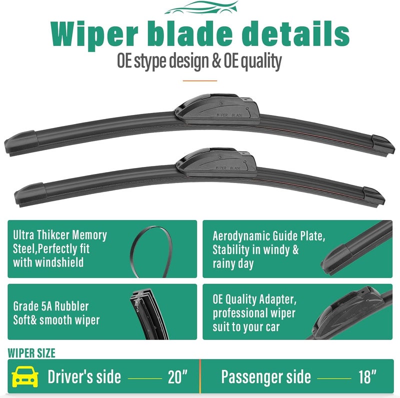 WINDSMILE 20" 18" 10" Windshield Wiper Blades Replacement for Ford Escape Mercury Mariner 2005 2006 2007 Premium All Weather Front Rear Wipers Set - OEM Quality (Pack of 3) - Image 3
