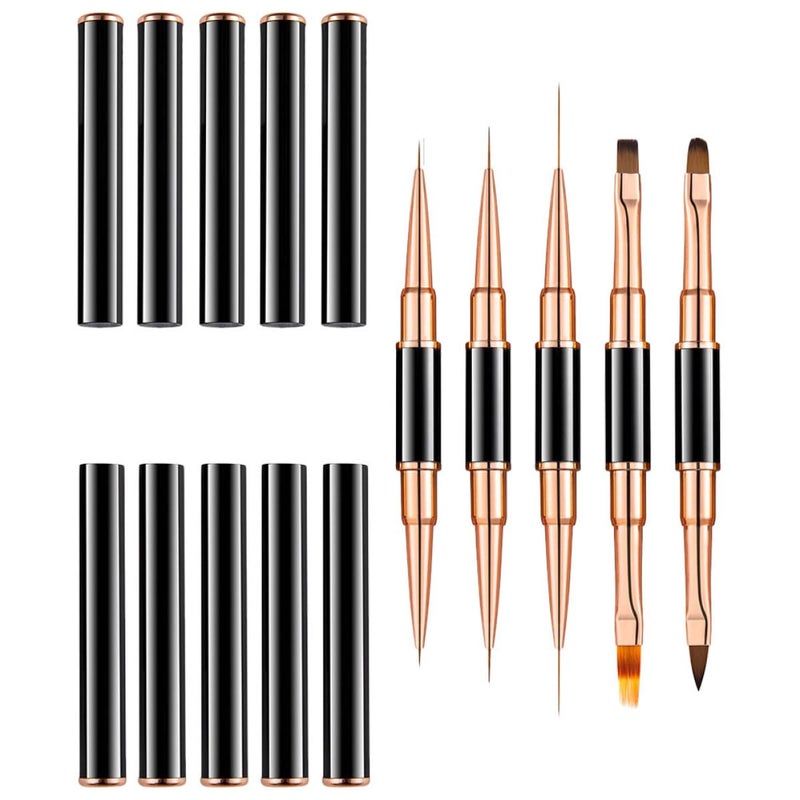 Double Ended Nail Art Liner Brush Pens 5pcs Black Rose Gold DIY Manicure Gel Tools - Image 1