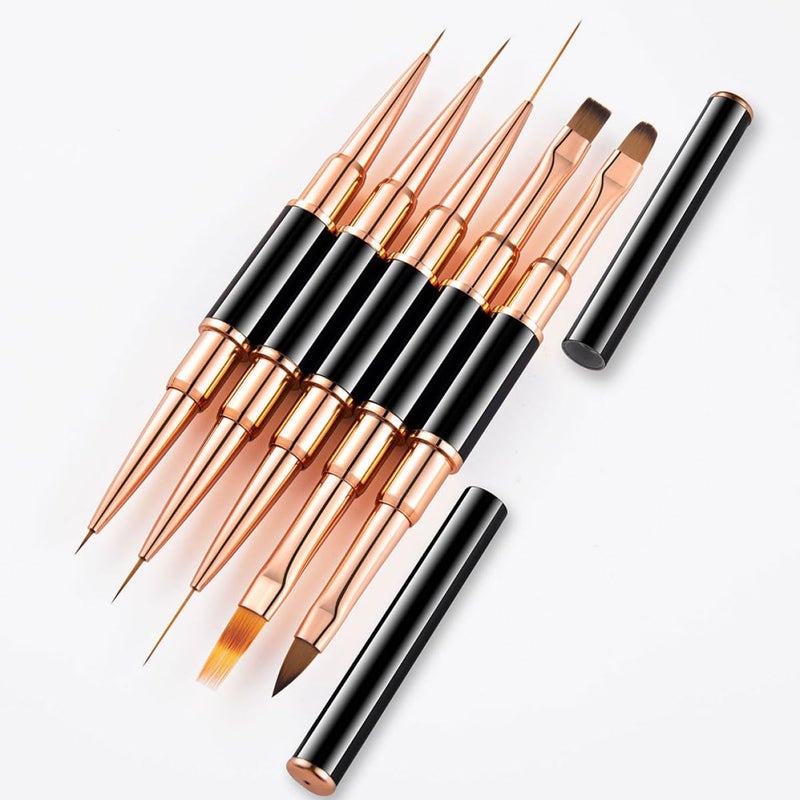 Double Ended Nail Art Liner Brush Pens 5pcs Black Rose Gold DIY Manicure Gel Tools - Image 4