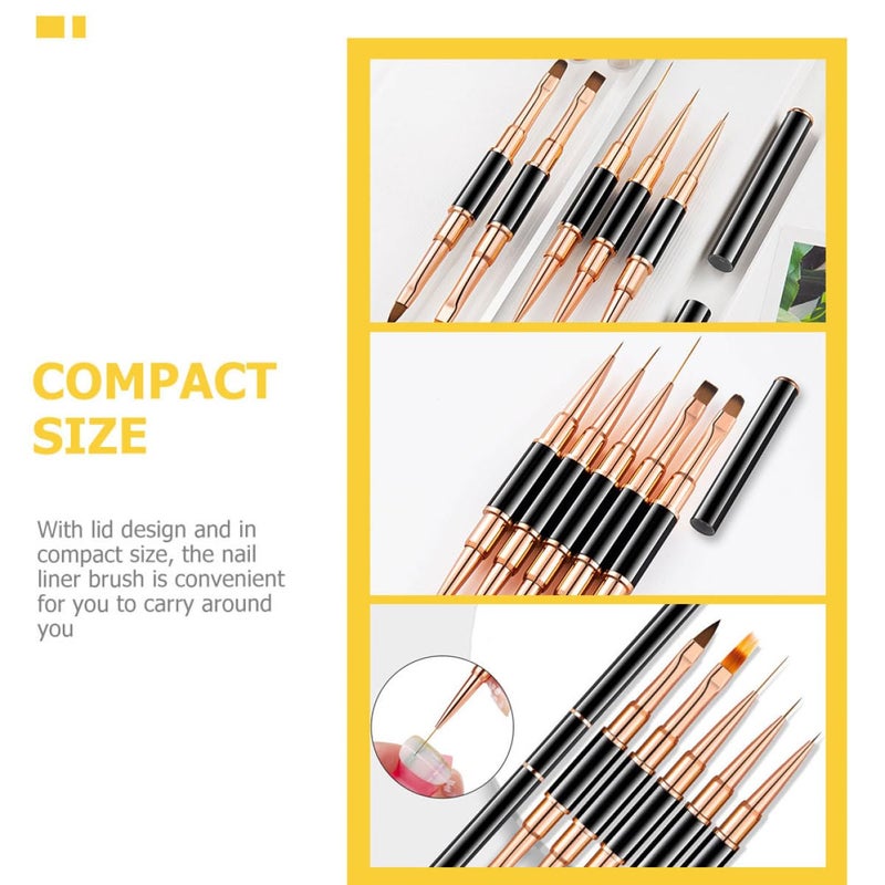 Double Ended Nail Art Liner Brush Pens 5pcs Black Rose Gold DIY Manicure Gel Tools - Image 5
