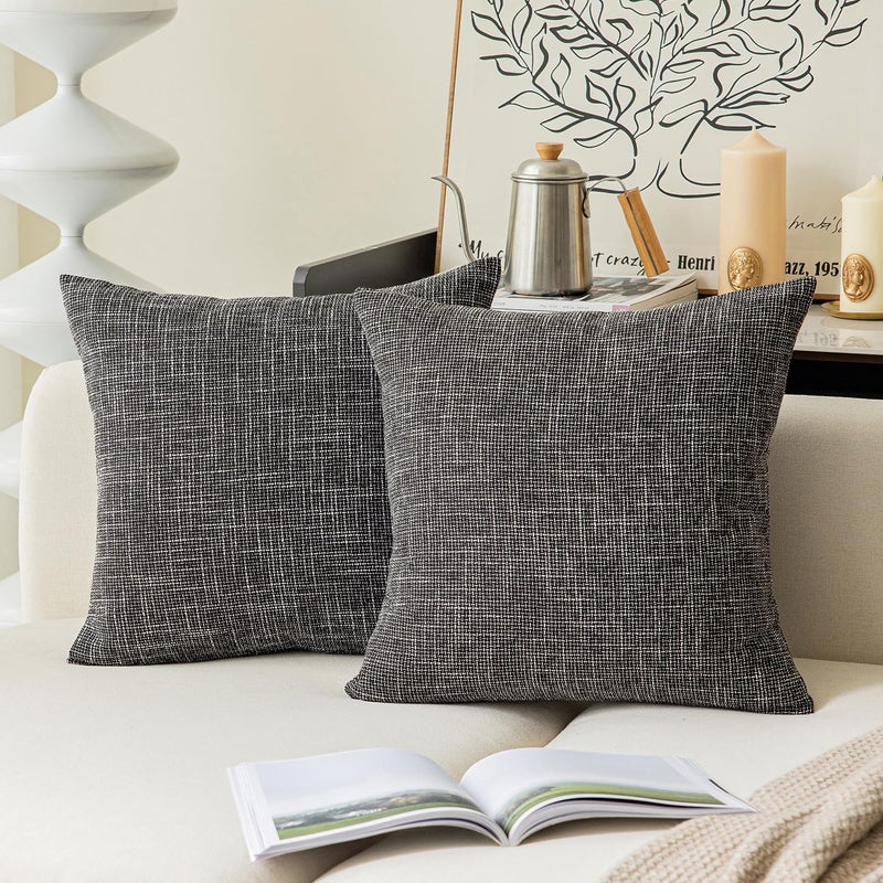 K KEVIN TEXTILE Kevin Textile Soft Solid Lined Linen Pillow Cover Durable Pillowcase  Cushion Cover, 66 x 66 cm, Set of 2, Black - Image 1