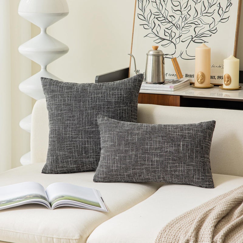 K KEVIN TEXTILE Kevin Textile Soft Solid Lined Linen Pillow Cover Durable Pillowcase  Cushion Cover, 66 x 66 cm, Set of 2, Black - Image 5