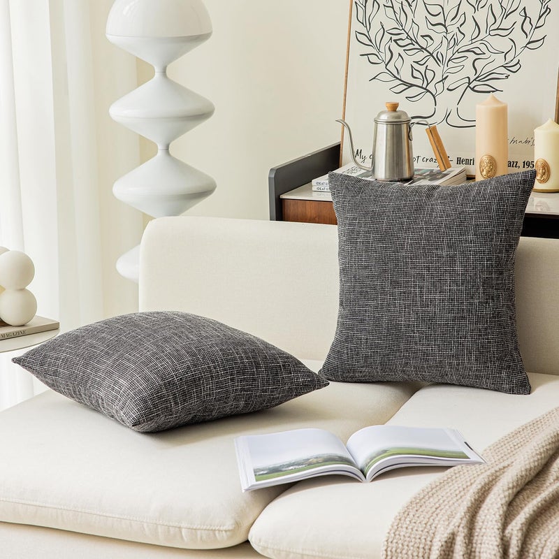 K KEVIN TEXTILE Kevin Textile Soft Solid Lined Linen Pillow Cover Durable Pillowcase  Cushion Cover, 66 x 66 cm, Set of 2, Black - Image 4