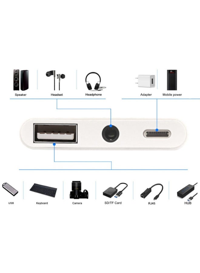 CF Lightning to USB Port 3.5mm Audio Charging 3-in-1 Adapter Extender (No Power Required) Video Audio Sync Connector (White) - Image 3