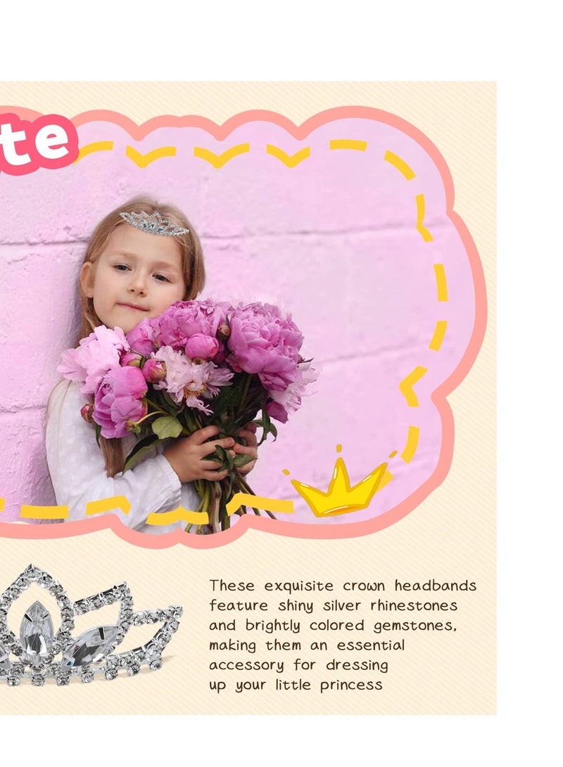 5 Pack Girls Crown Tiara, Sparkly Glitter Rhinestone Silver Metal Headbands, Wedding Hair Crowns Tiaras Clasps Princess Accessories for Kids Women Brides for Birthday Party - Image 4