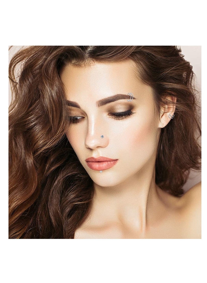 Barakah 36 PCS Nose Rings for Women Studs Hoop 20G Piercings Jewelry Screw Stainless Steel Bone Flat Top Diamond Opal Heart High Nostril Piercing Men(Silver) - Image 2