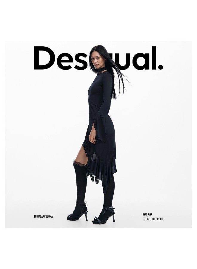 DESIGUAL فستان بأكمام طويلة ضيق مع حافة غير متساوية لفصل الخريف والشتاء - Image 5