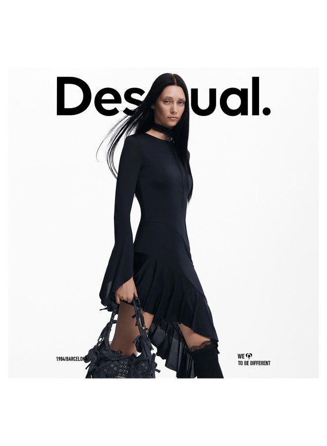 DESIGUAL فستان بأكمام طويلة ضيق مع حافة غير متساوية لفصل الخريف والشتاء - Image 4