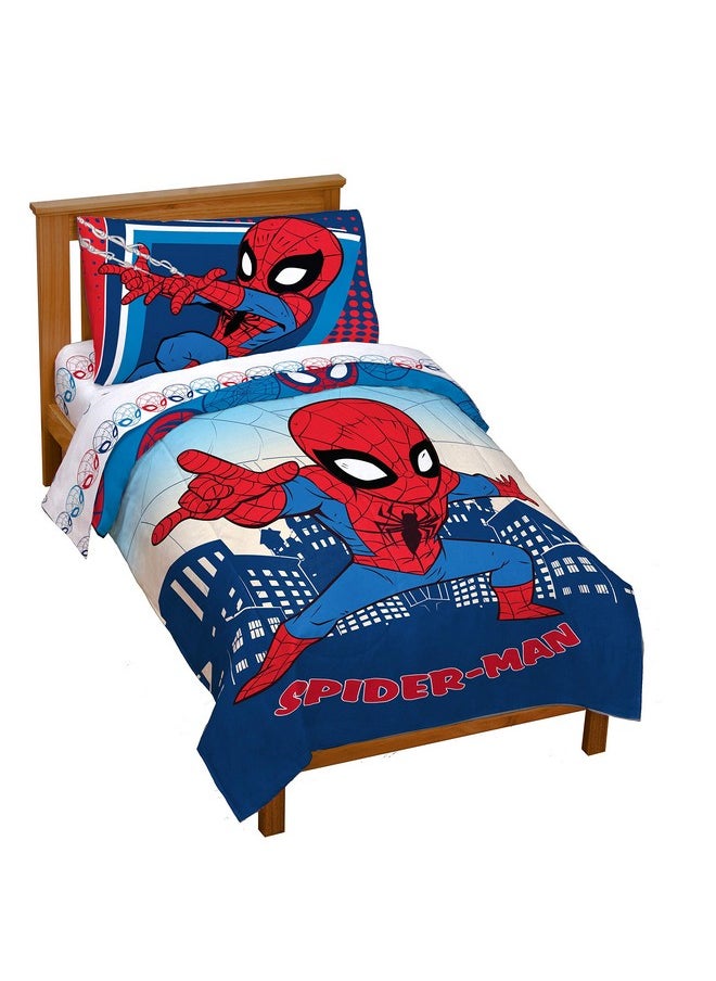 Jay Franco - Marvel Super Hero Adventures Go Spidey 4 Piece Toddler Bed Set Super Soft Microfiber Bed Set Includes Toddler Size Comforter & Sheet Set Bedding Features Spiderman - Image 1