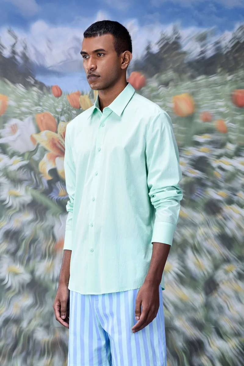 Genes Lecoanet Hemant Malmal Formal Regular Fit Shirt- Nile Green