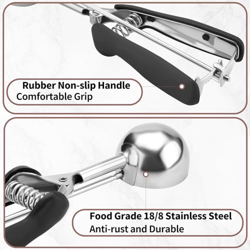 JETONN Small Cookie Scoop 1 Tablespoon, Size #60 Cookie Dough Scoop, Stainless Steel Ice Cream Scooper with Trigger Release, for Baking Small Cookies, Meatballs, Melon Balls - Image 4