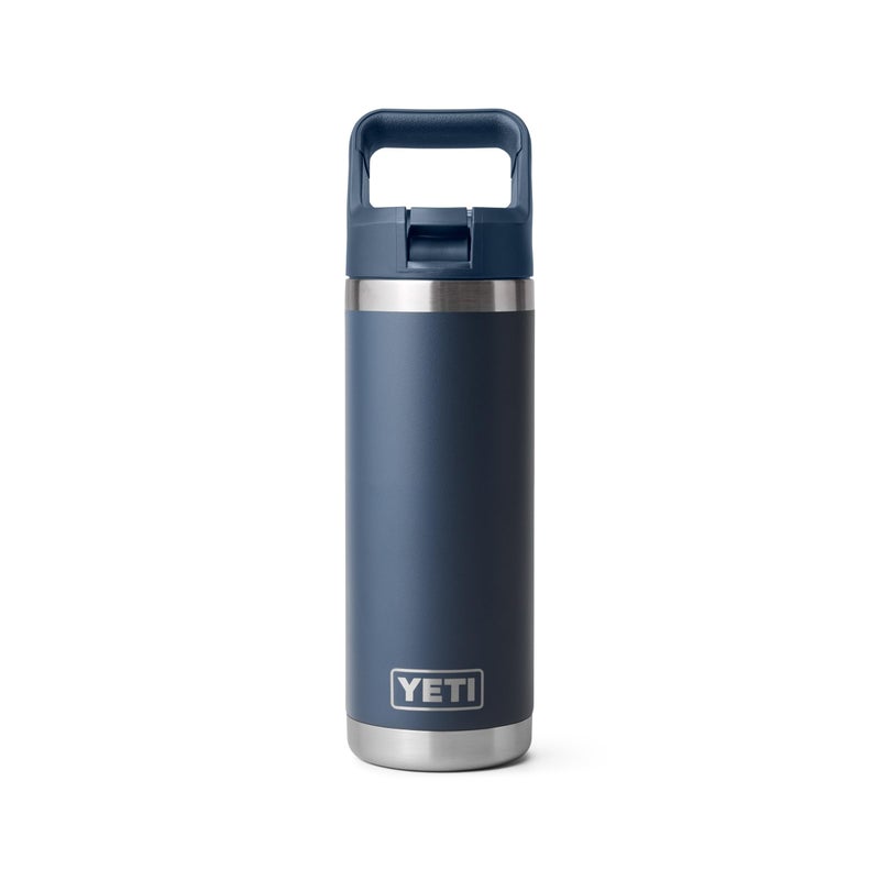YETI زجاجة ييتي رامبلر سعة 18 أونصة، معزولة بالفراغ، من الفولاذ المقاوم للصدأ مع غطاء قشة، لون أزرق داكن - Image 1