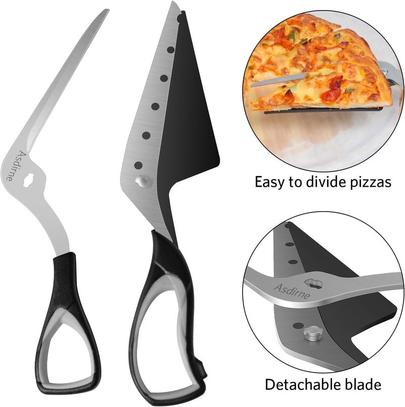 Asdirne Pizza Scissors, Pizza Cutter with Shovel, Food-Grade Sharp Stainless Steel Blade and Soft Grip Handle, Multifunctional Kitchen Scissors, 27cm, Black/Grey - Image 4