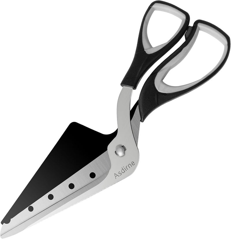 Asdirne Pizza Scissors, Pizza Cutter with Shovel, Food-Grade Sharp Stainless Steel Blade and Soft Grip Handle, Multifunctional Kitchen Scissors, 27cm, Black/Grey - Image 1