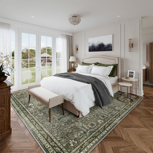 La Home سجاد لاهوم الأخضر 8x10 لغرفة المعيشة، سجاد بوهو قابل للغسل لمنطقة النوم، سجاد غير قابل للانزلاق مدعوم بالمطاط لغرفة الطعام في المنزل والشقة، زيتوني داكن - Image 2