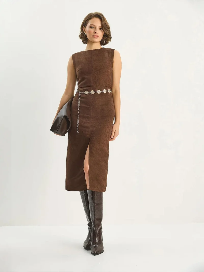 بيانكو لوتشي فستان ميدي من جلد الغزال الصناعي من لوتشي