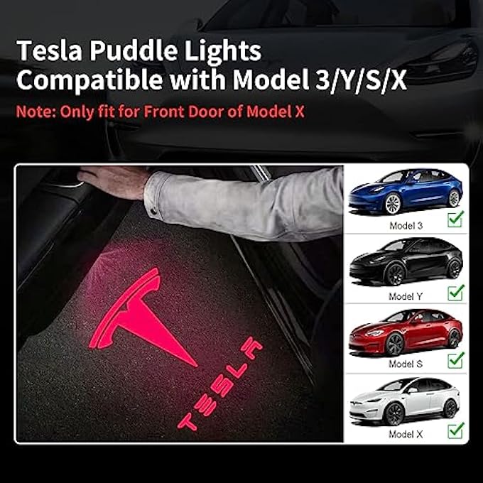 ميكينج تك أضواء باب السيارة، أضواء شعار الإسقاط لسيارات تسلا وجاكوار Xj Xjl LtraBright LED، ضوء ظل شبح ليزر ثلاثي الأبعاد لا يتلاشى أبدًا، أضواء ترحيب خطوة المجاملة لسيارات تسلا الحمراء - Image 3