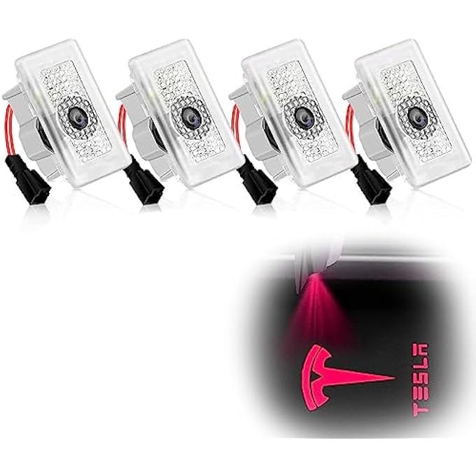 ميكينج تك أضواء باب السيارة، أضواء شعار الإسقاط لسيارات تسلا وجاكوار Xj Xjl LtraBright LED، ضوء ظل شبح ليزر ثلاثي الأبعاد لا يتلاشى أبدًا، أضواء ترحيب خطوة المجاملة لسيارات تسلا الحمراء - Image 1