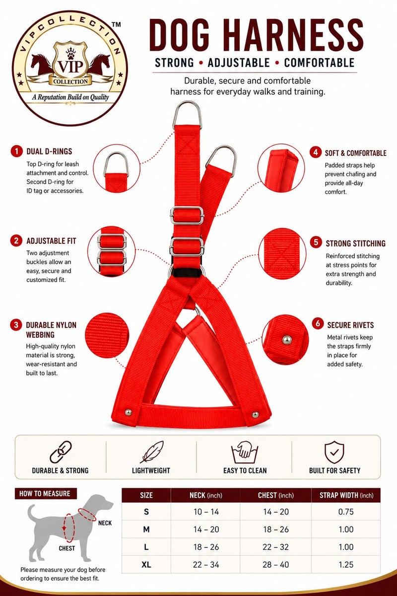 VIPCOLLECTION No Pull -Step in Soft Padded Buckle Dog Harness and Collar Leash - Escape Proof Adjustable Combo for Walking Training Hiking Outdoor (Red, Small) - Image 4