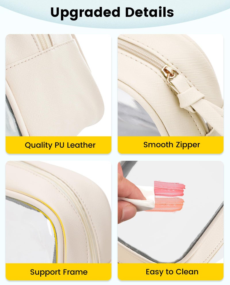 Vorspack Travel Makeup Bag - 3 Pack Travel Toiletry Bag for Women Clear Cosmetic Bag Makeup Organizer Zipper Pouch for Travel Essentials Storage - Beige - Image 3