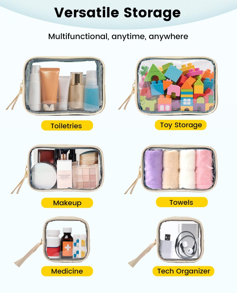 Vorspack Travel Makeup Bag - 3 Pack Travel Toiletry Bag for Women Clear Cosmetic Bag Makeup Organizer Zipper Pouch for Travel Essentials Storage - Beige - Image 4