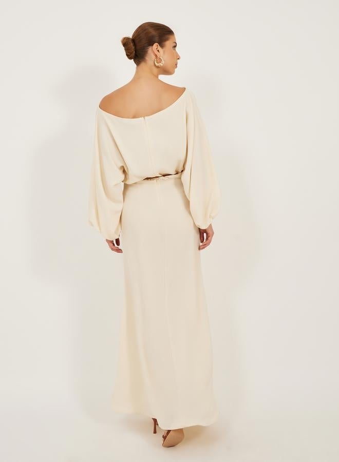 Styli Solid Balloon Sleeves Boat Neck A-Line Maxi Dress  - Image 5