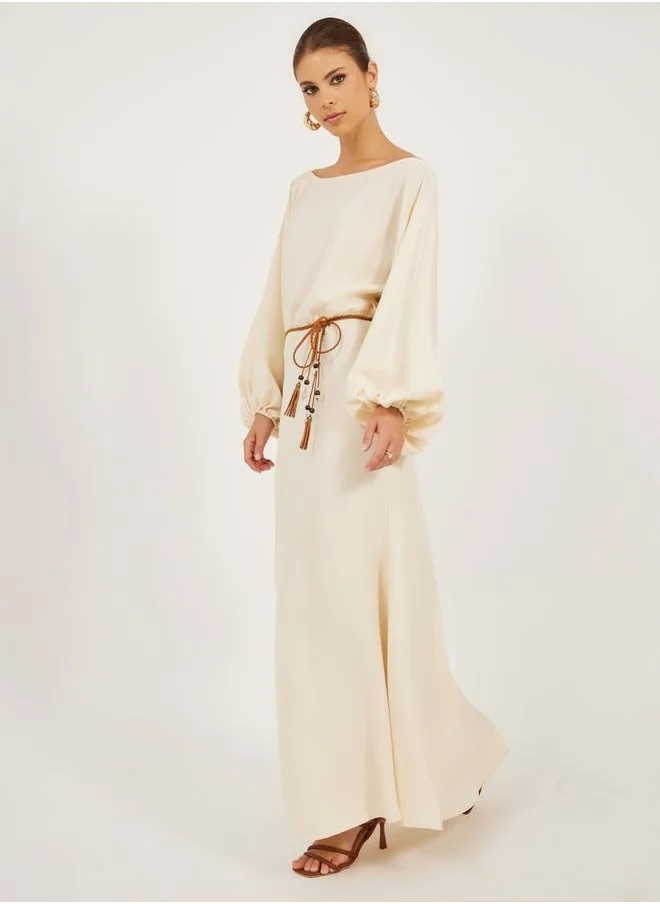 ستايلي Solid Balloon Sleeves Boat Neck A-Line Maxi Dress