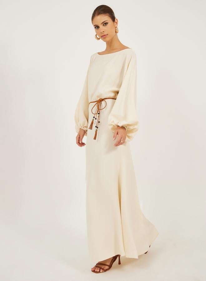 Styli Solid Balloon Sleeves Boat Neck A-Line Maxi Dress  - Image 2