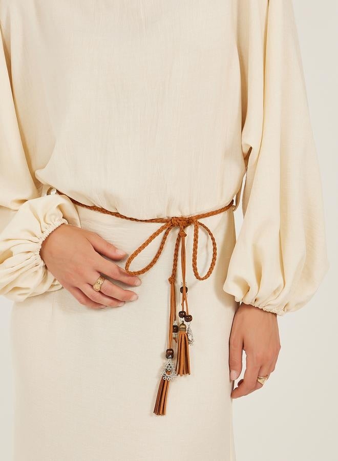 Styli Solid Balloon Sleeves Boat Neck A-Line Maxi Dress  - Image 4