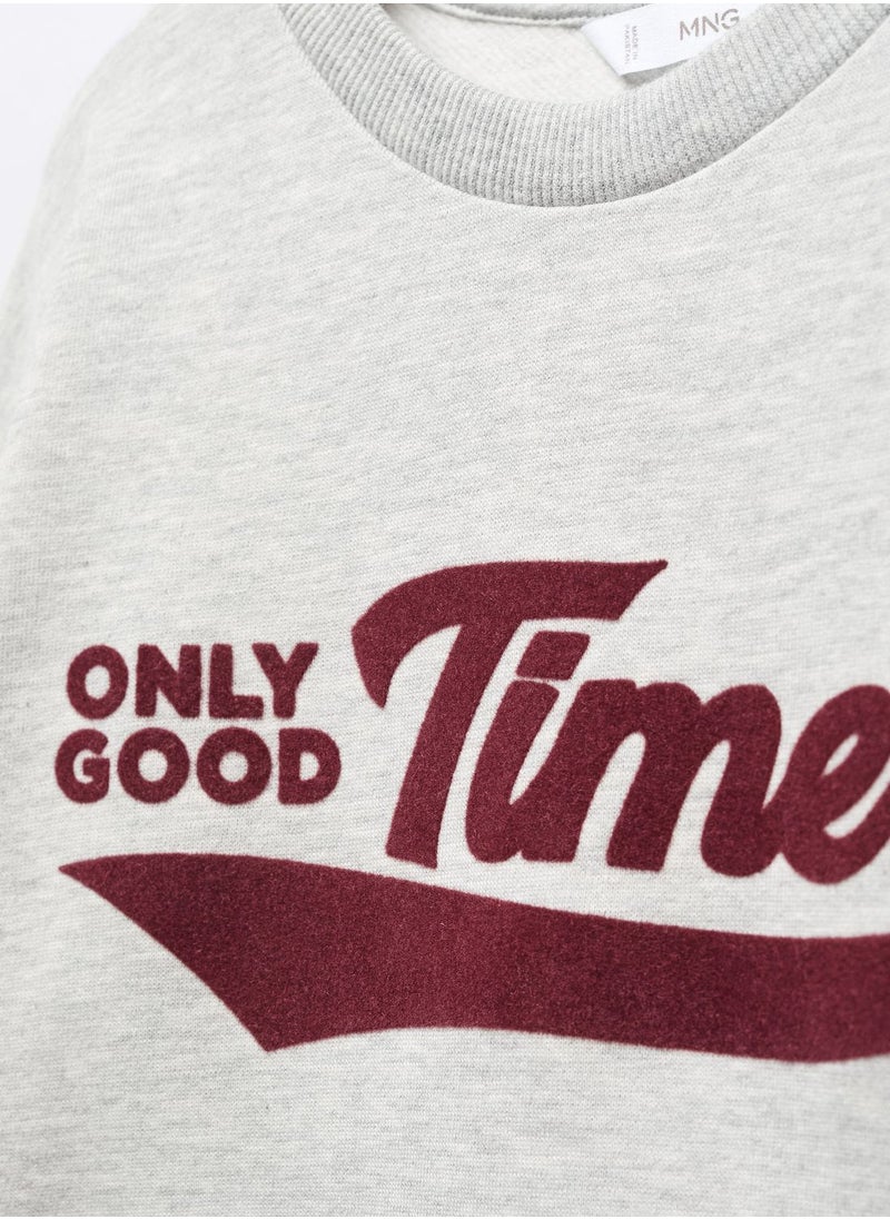MANGO - Kids Text Print Crew Neck Sweatshirt - Image 1