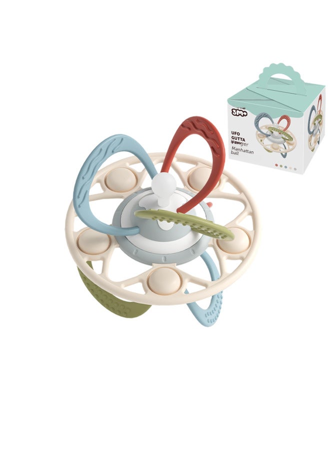 Manhattan Ball Baby Teething Toy Hand Grab Biteable Joy Bell Bed Bell For 0-3 Years Old Babies Toy Baby Hand Grab Ball-Color:Liquid Blue Rabbit Teether-with Storage Box Anti-drop Chain Color Box - Image 3