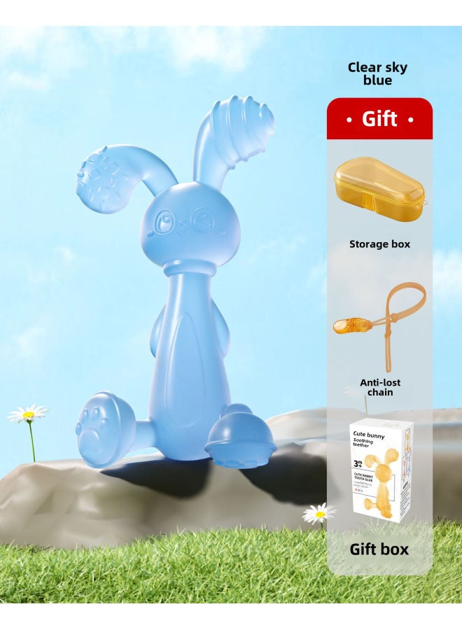 Manhattan Ball Baby Teething Toy Hand Grab Biteable Joy Bell Bed Bell For 0-3 Years Old Babies Toy Baby Hand Grab Ball-Color:Liquid Blue Rabbit Teether-with Storage Box Anti-drop Chain Color Box - Image 1
