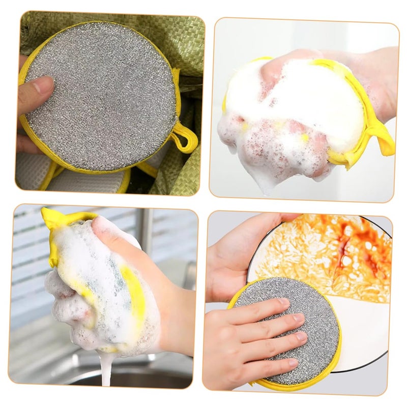 Double Sided Round Sponge Scrubber 10 Pack Natural Kitchen Cleaning Pad - Image 4