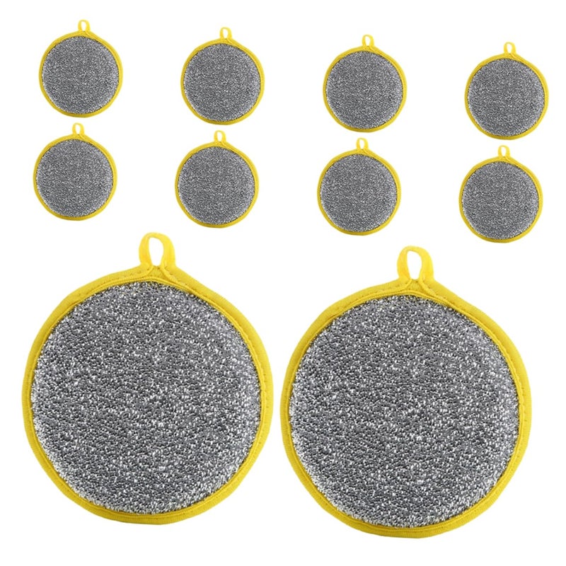Double Sided Round Sponge Scrubber 10 Pack Natural Kitchen Cleaning Pad - Image 2