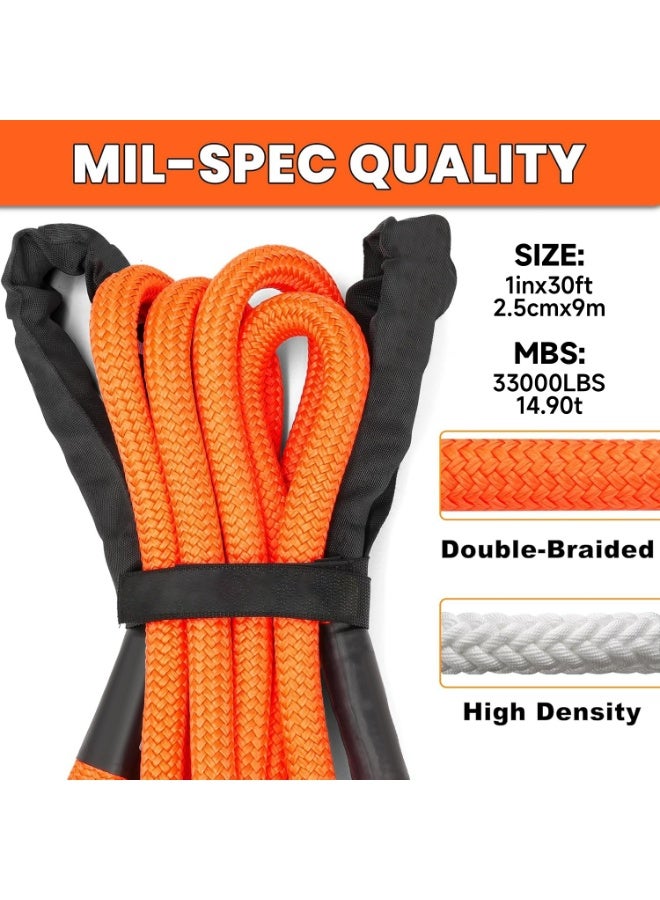 أوزيغالور حبل سحب استرداد حركي 36000 رطل مع حلقة ربط ناعمة، 25 مم × 9 م، حزام سحب شديد التحمل، مرونة 35٪، مجموعة استرداد للطرق الوعرة لسيارات الجيب والشاحنات ATV UTV SUV، برتقالي - Image 2