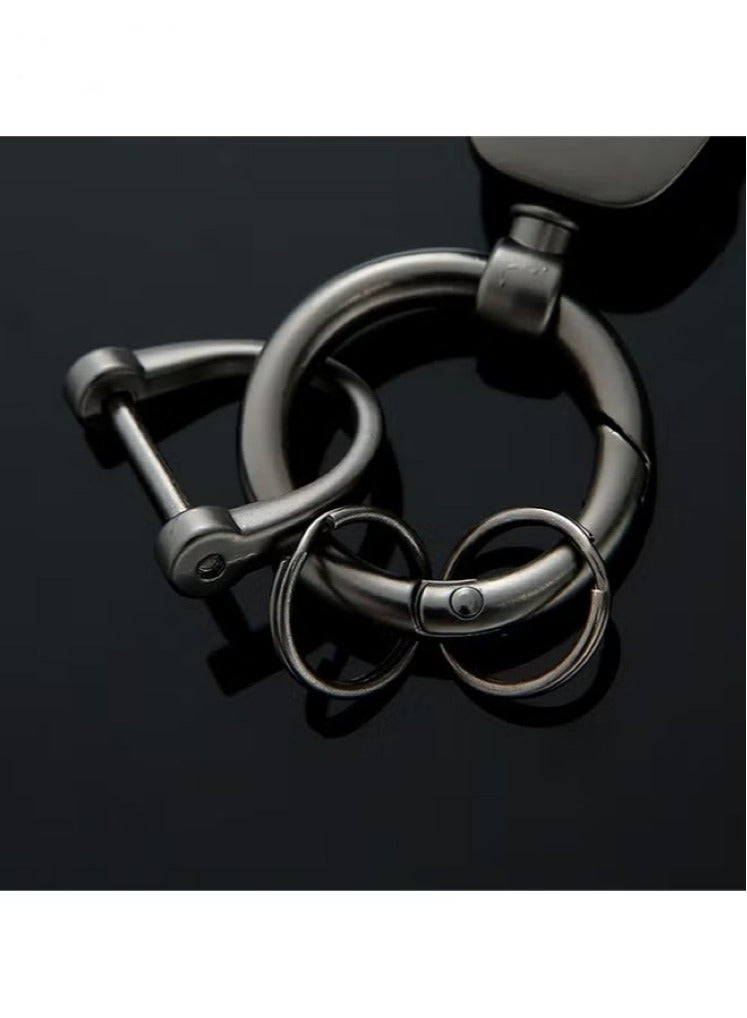Car PU Leather Metal Keychain - Plaid Leather Zinc Alloy Ring 360° Rotating - Car Universal Wrist Band - Key School Bag Car Decoration Pendant - Black/Send a Screwdriver  - Image 4
