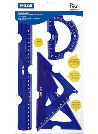 MILAN 359801 Geometry Ruler Set of 4 Blue 
