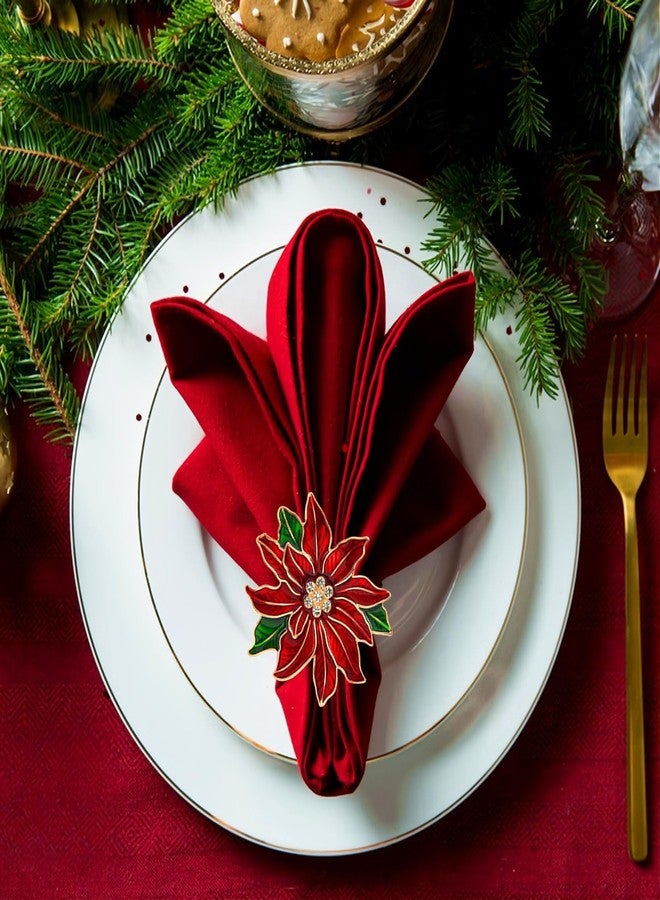 Fsmiling Christmas Napkin Rings Set of 6 Poinsettia Napkin Rings Christmas Napkin Holder for Cloth Napkins - Image 2