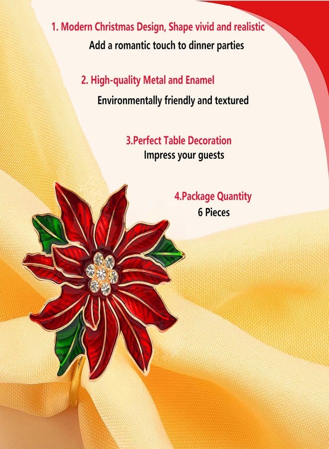 Fsmiling Christmas Napkin Rings Set of 6 Poinsettia Napkin Rings Christmas Napkin Holder for Cloth Napkins - Image 3