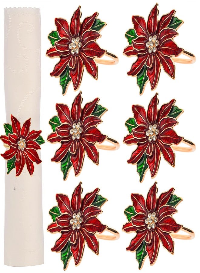 Fsmiling Christmas Napkin Rings Set of 6 Poinsettia Napkin Rings Christmas Napkin Holder for Cloth Napkins - Image 1
