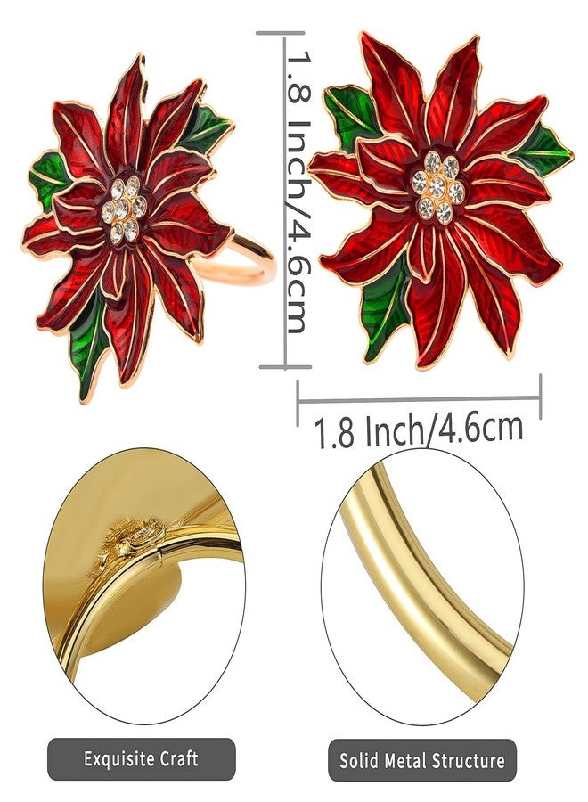 Fsmiling Christmas Napkin Rings Set of 6 Poinsettia Napkin Rings Christmas Napkin Holder for Cloth Napkins - Image 5