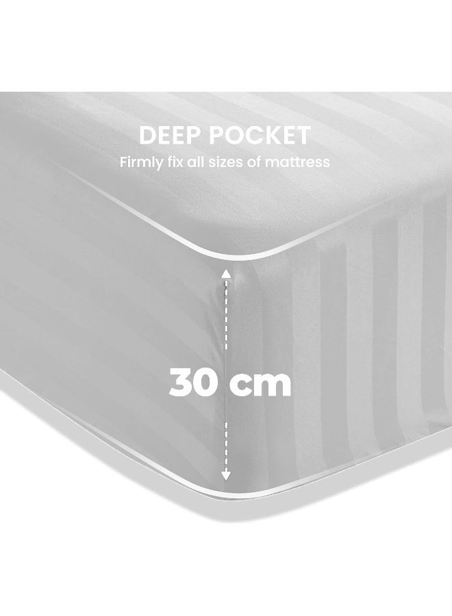 إي وورلد طقم مفارش سرير فاخر سوبر كينغ أبيض مخطط 4 قطع (ملاءة علوية 280×280 سم، ملاءة مطاطية 200×200+30 سم، عدد 2 غطاء وسادة 50×75 سم) – مايكروفايبر فاخر، راحة بطابع فندقي - Image 4