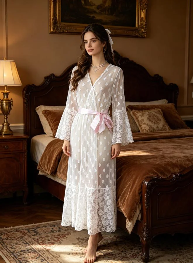 Take Two White Polka Dot Lace Trim Robe
