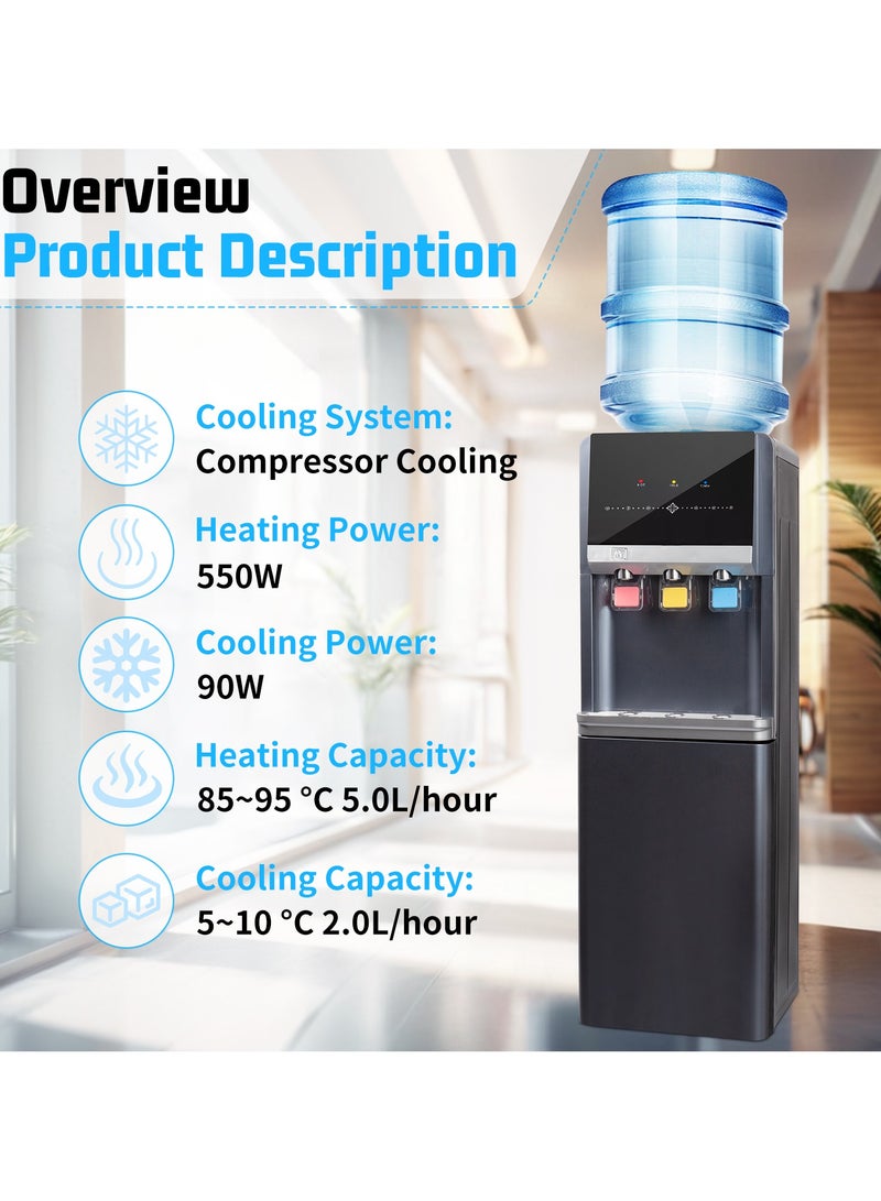 انفوسن موزع مياه قائم بذاته تعبئة علوية، 3 اعدادات لدرجة الحرارة - ساخن، درجة حرارة الغرفة وبارد مضغوط، يستوعب زجاجات 3 او 5 جالون، موزع مياه منزلي - رمادي - Image 3