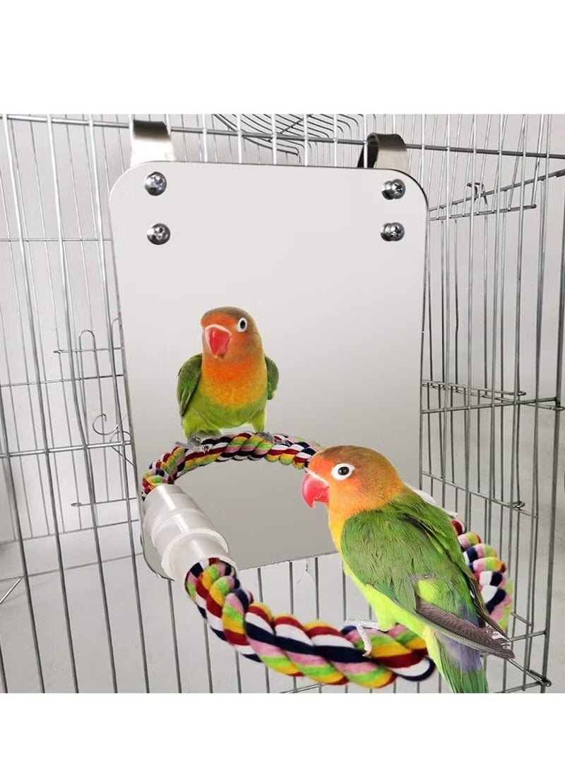 مرآة طيور، أكريليك، حبل قطن، عصا واقف، عمود، طائر، لعبة، لوازم طيور، أدوات، بزل ببغاء، لعبة للمضغ - Image 2