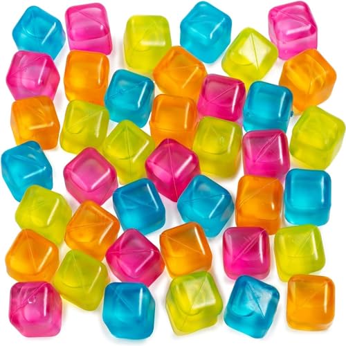 Prostuff.in 36 Pcs Reusable Ice Cube Refreezable Reusable Pure Water Filled Ice Cubes for Drinks BPA Free Non Melting Multi-Coloured Chilling Squares Stones - Image 1