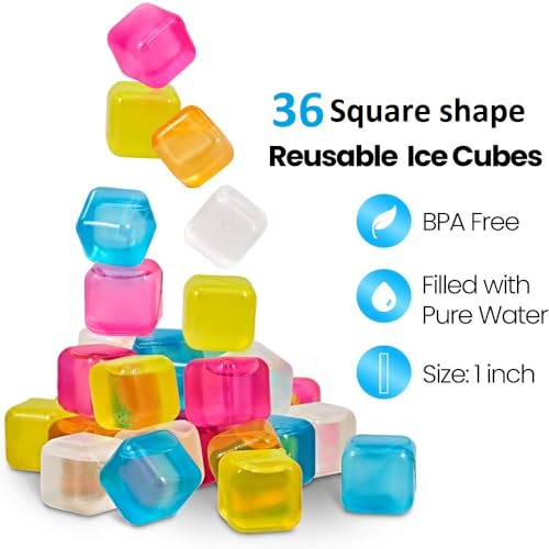 Prostuff.in 36 Pcs Reusable Ice Cube Refreezable Reusable Pure Water Filled Ice Cubes for Drinks BPA Free Non Melting Multi-Coloured Chilling Squares Stones - Image 2