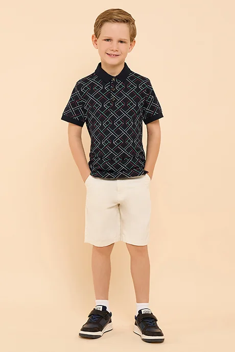 أر أند بي Patterned Polo T-Shirt & Shorts Set